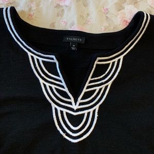 Talbots black sheath dress with white embroidered detail Size Medium